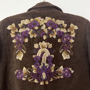 Vintage Coldwater Creek Blazer Brown Velour Floral Embroidery Western Women’s 14